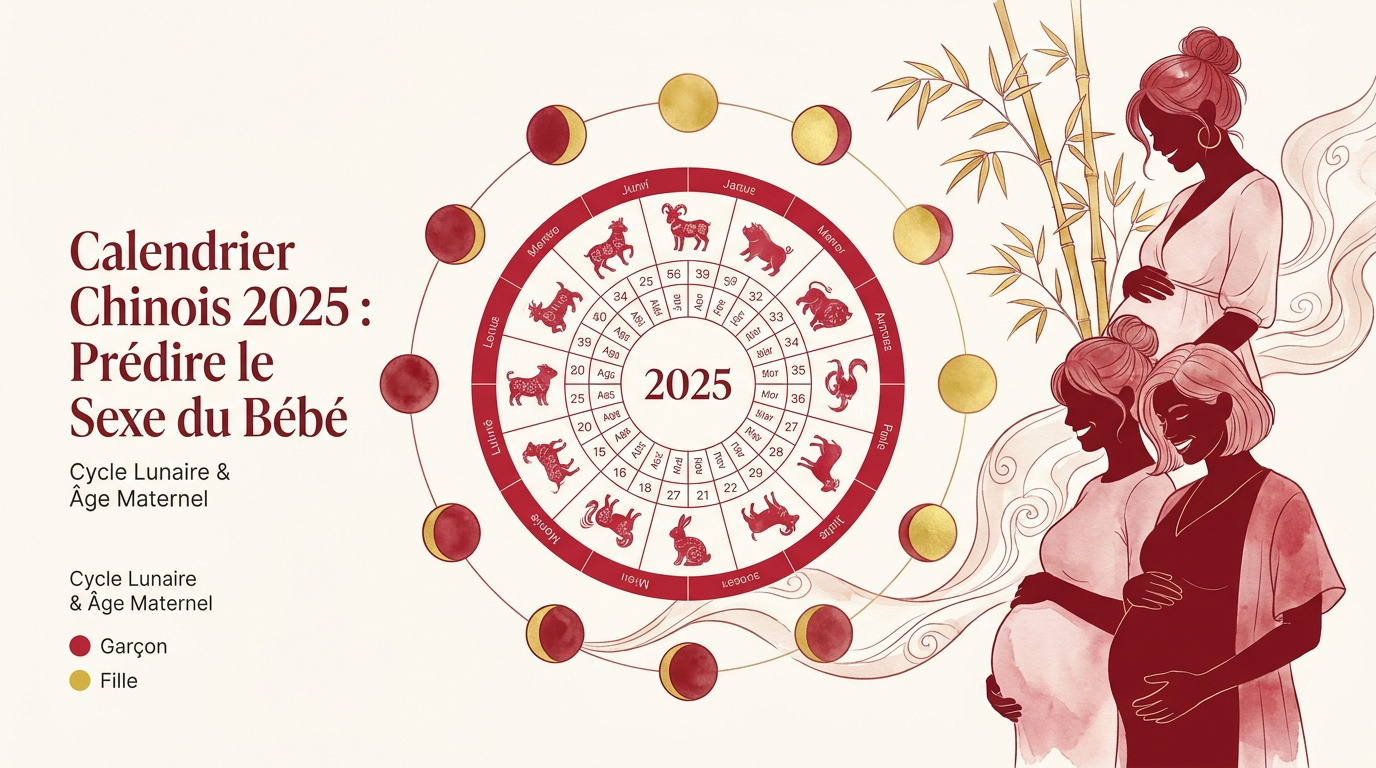 Tableau du calendrier chinois de grossesse 2025 pour prédire le sexe du bébé