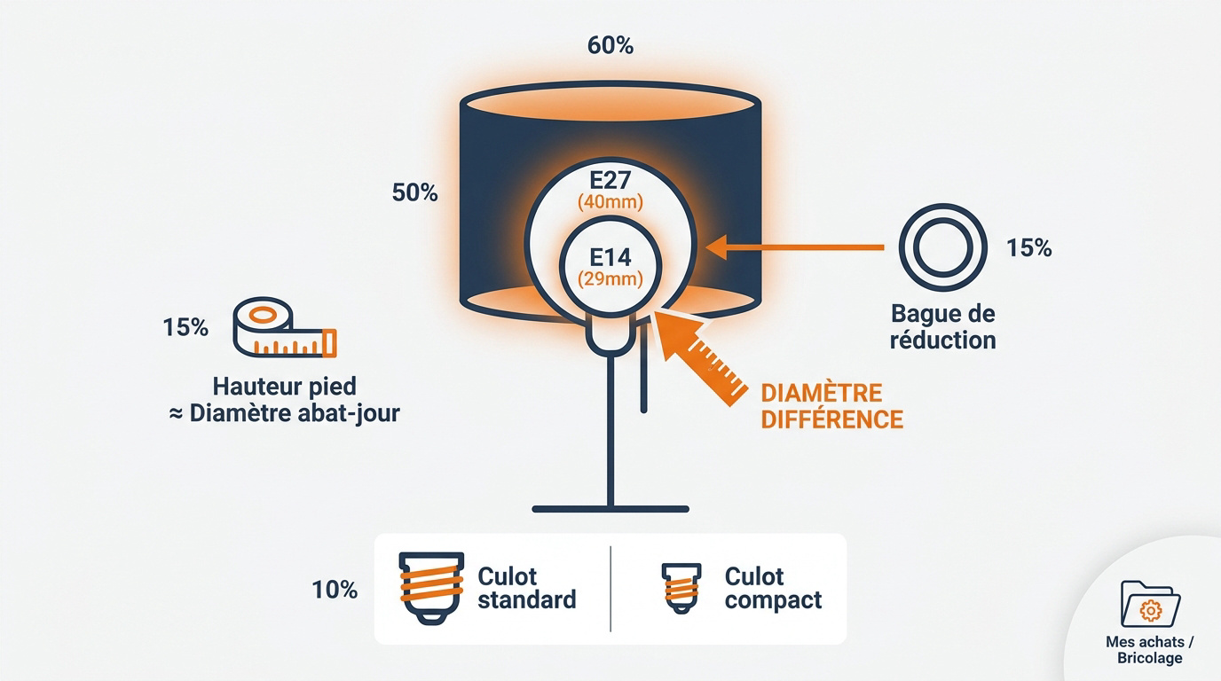 Comparaison technique entre les bagues de fixation d'abat-jour E27 et E14