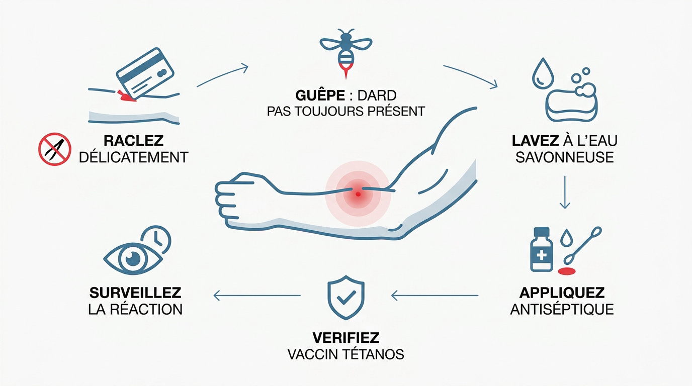 Infographie des gestes de secours après une piqûre de guêpe