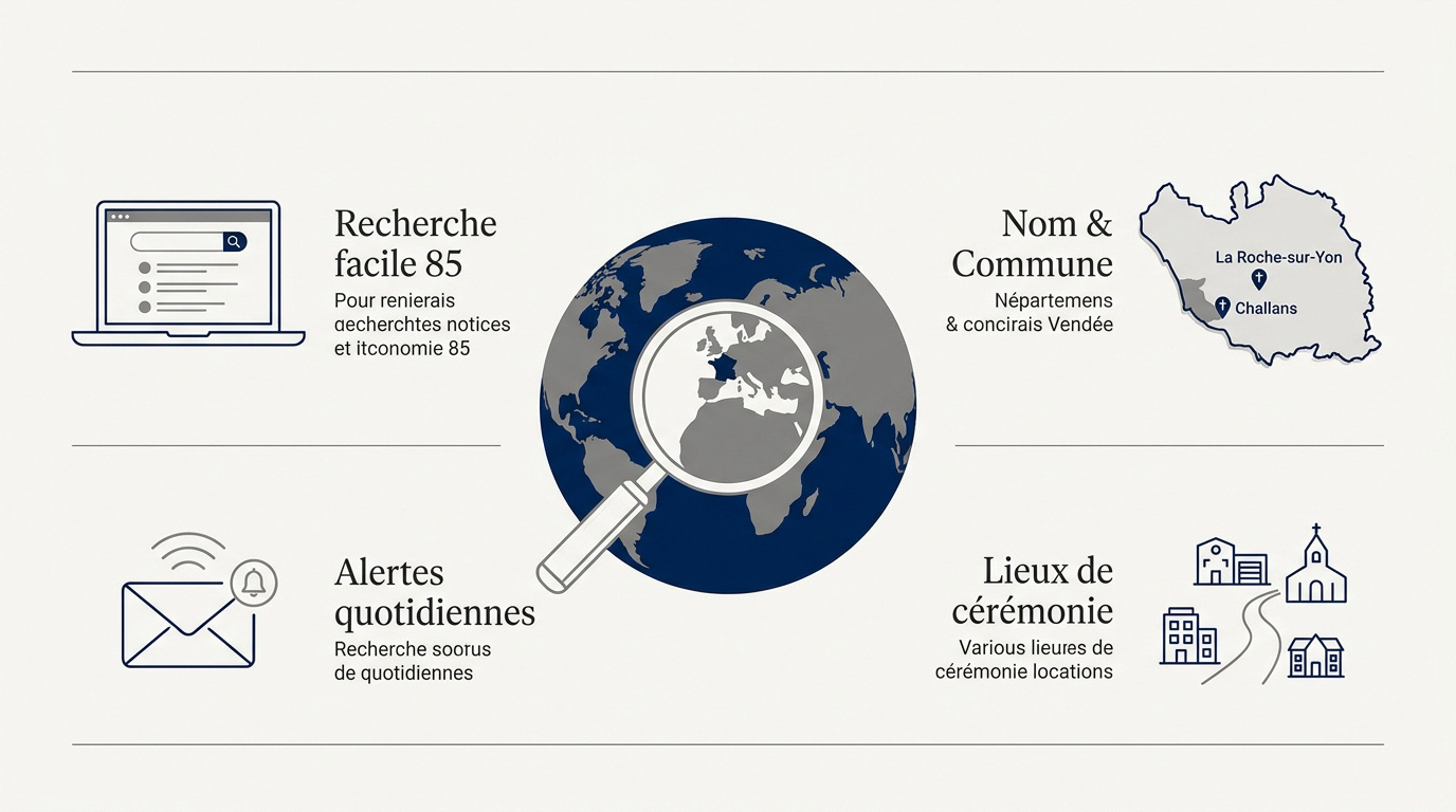Infographie recherche avis de deces 85