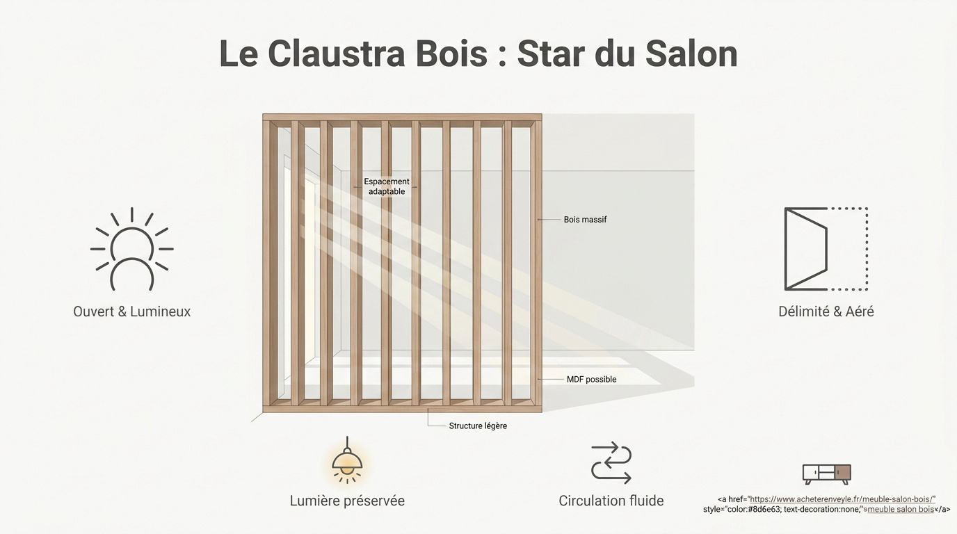 Claustra bois design dans un salon lumineux