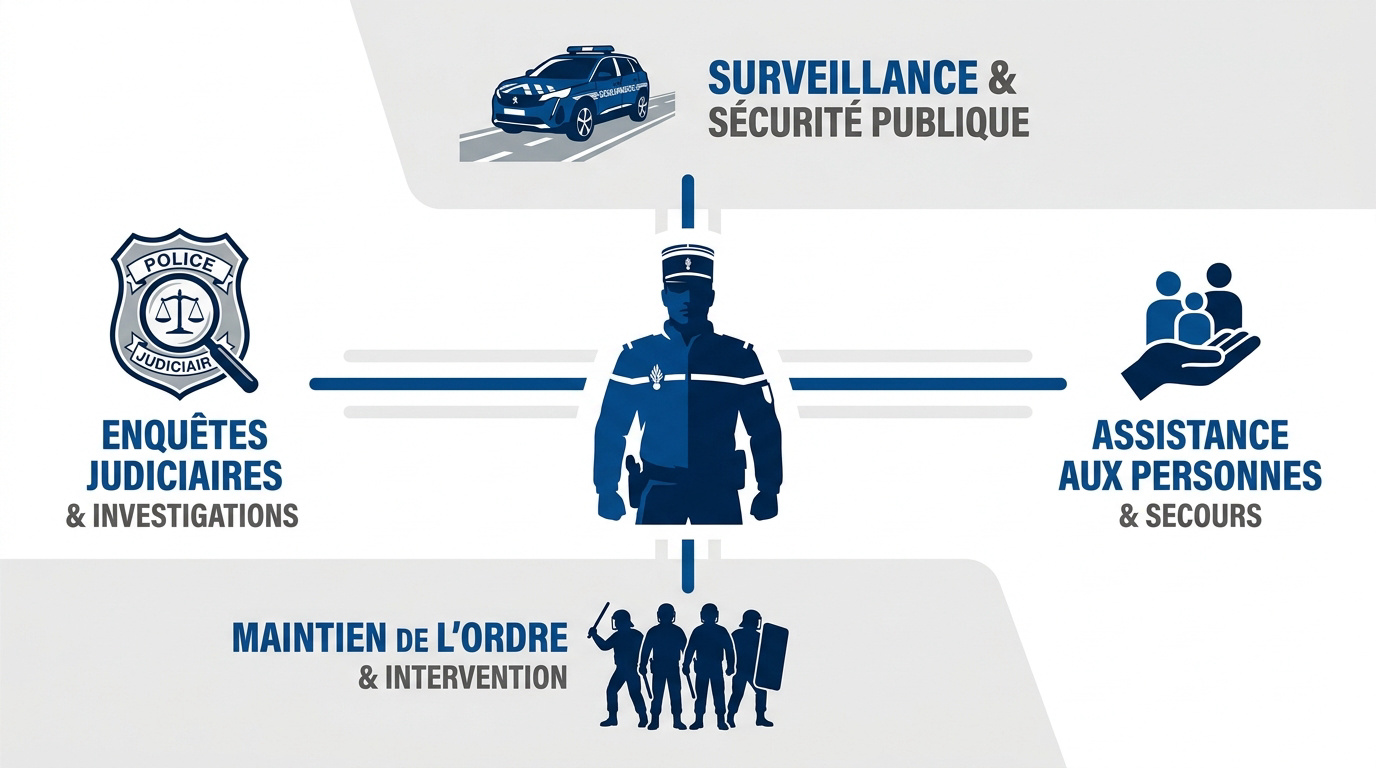 Infographie détaillant les différentes missions de la gendarmerie nationale française