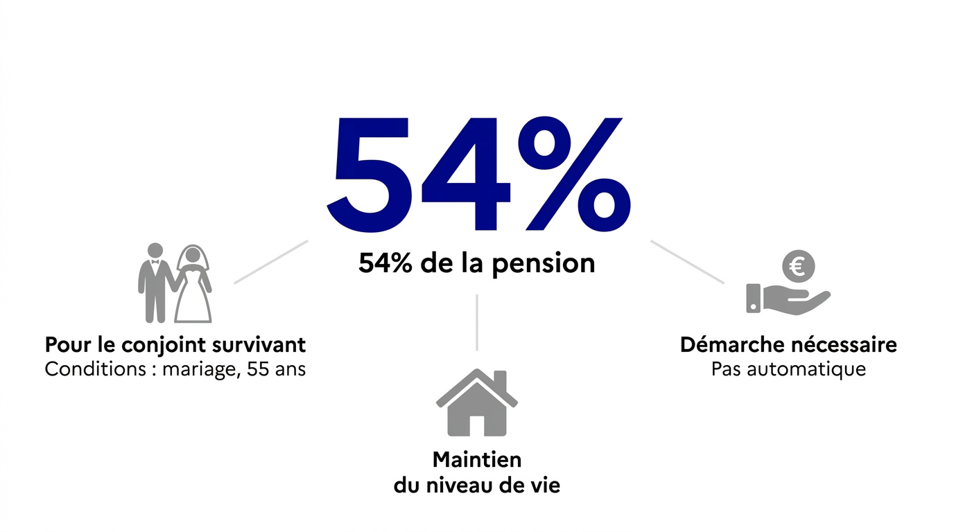 Graphique expliquant le taux de 54 pourcent de la pension de réversion pour le conjoint survivant