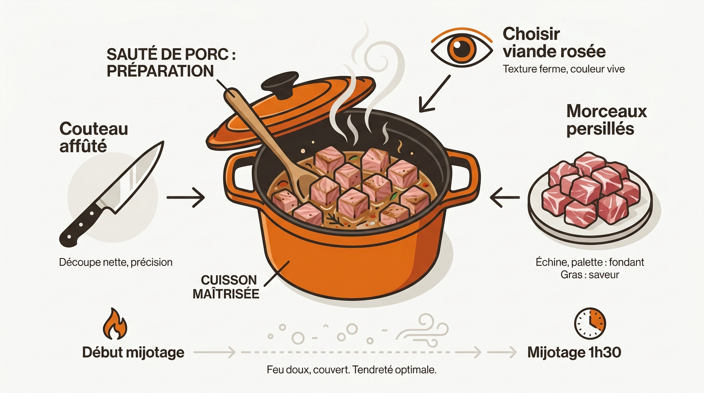 Découpe de morceaux de sauté de porc