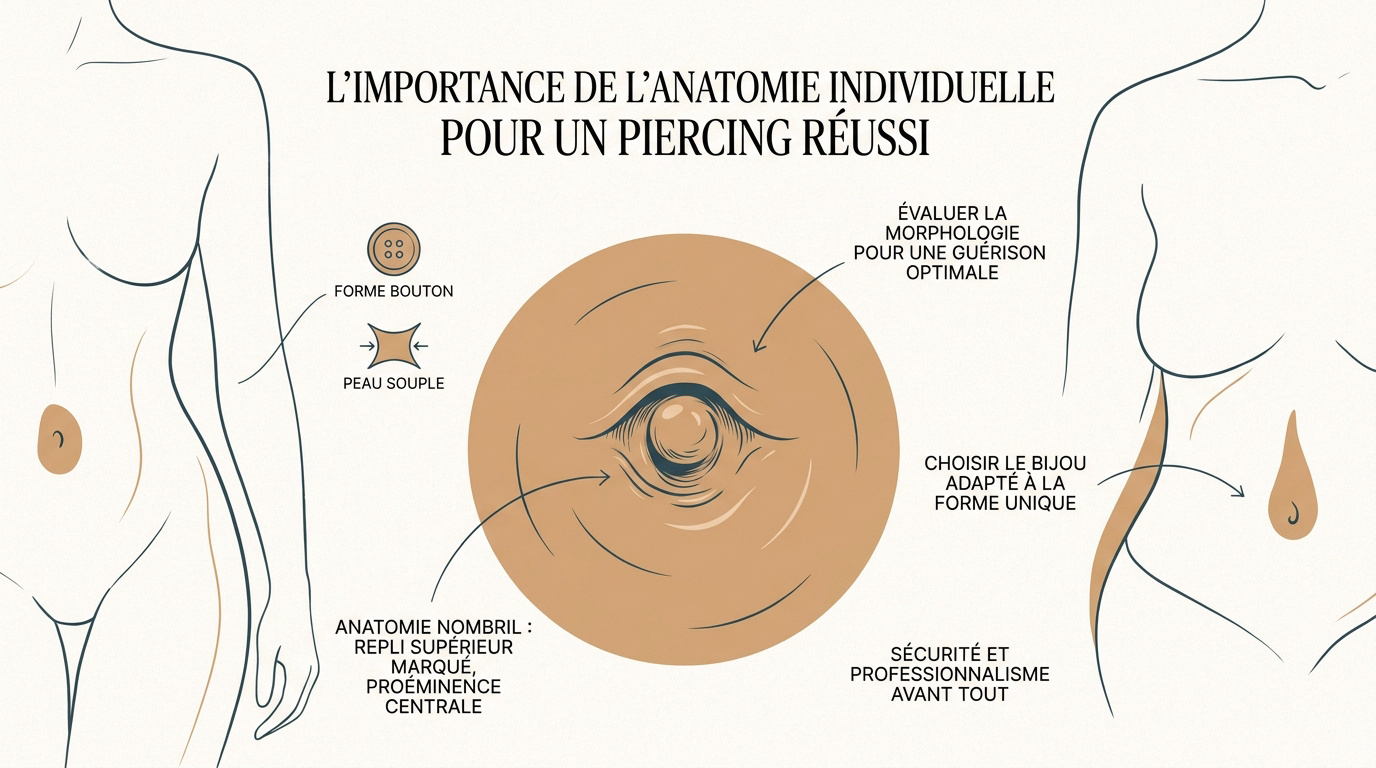 Schéma de l'anatomie du nombril pour un piercing réussi