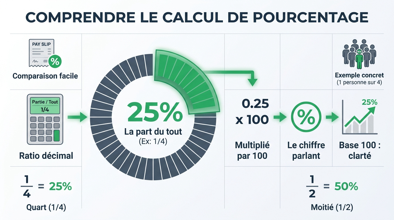 Schéma explicatif pour comprendre le calcul de pourcentage simplement