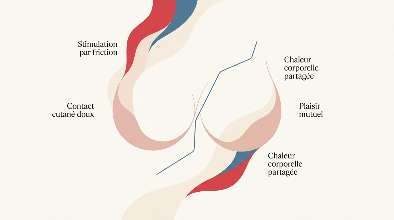 Illustration épurée suggérant l'intimité et le plaisir mutuel
