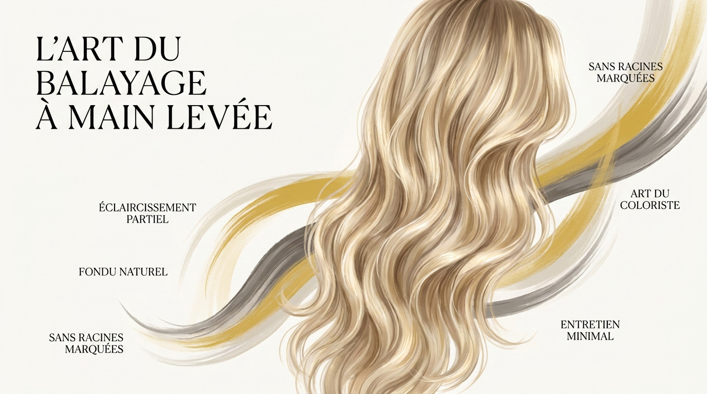 Coiffeur réalisant une technique de balayage blond à main levée sur une cliente