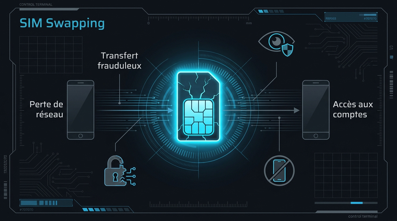 Schéma technique expliquant le processus de détournement de carte SIM par un pirate