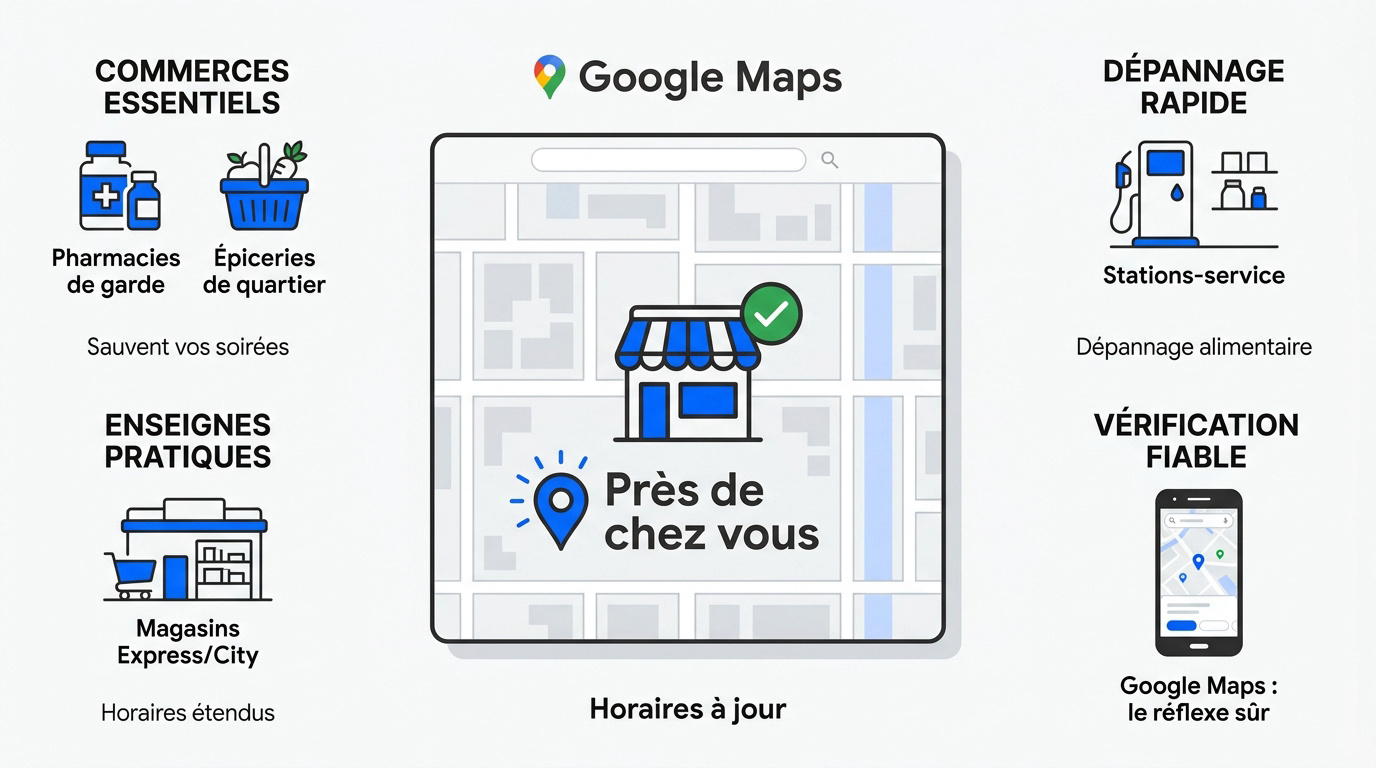 Utilisation de Google Maps pour vérifier l'ouverture d'un commerce de proximité