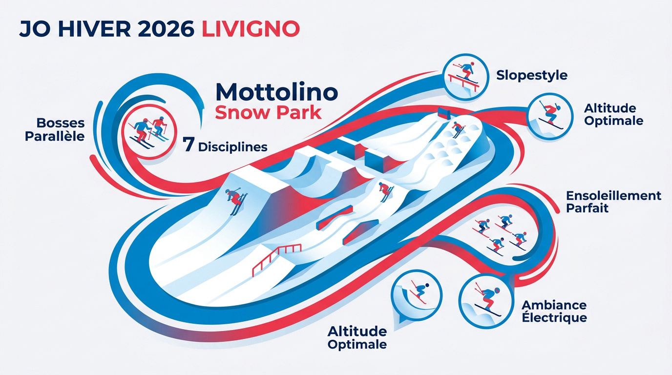 Vue aérienne du Mottolino Snow Park à Livigno pour les JO 2026