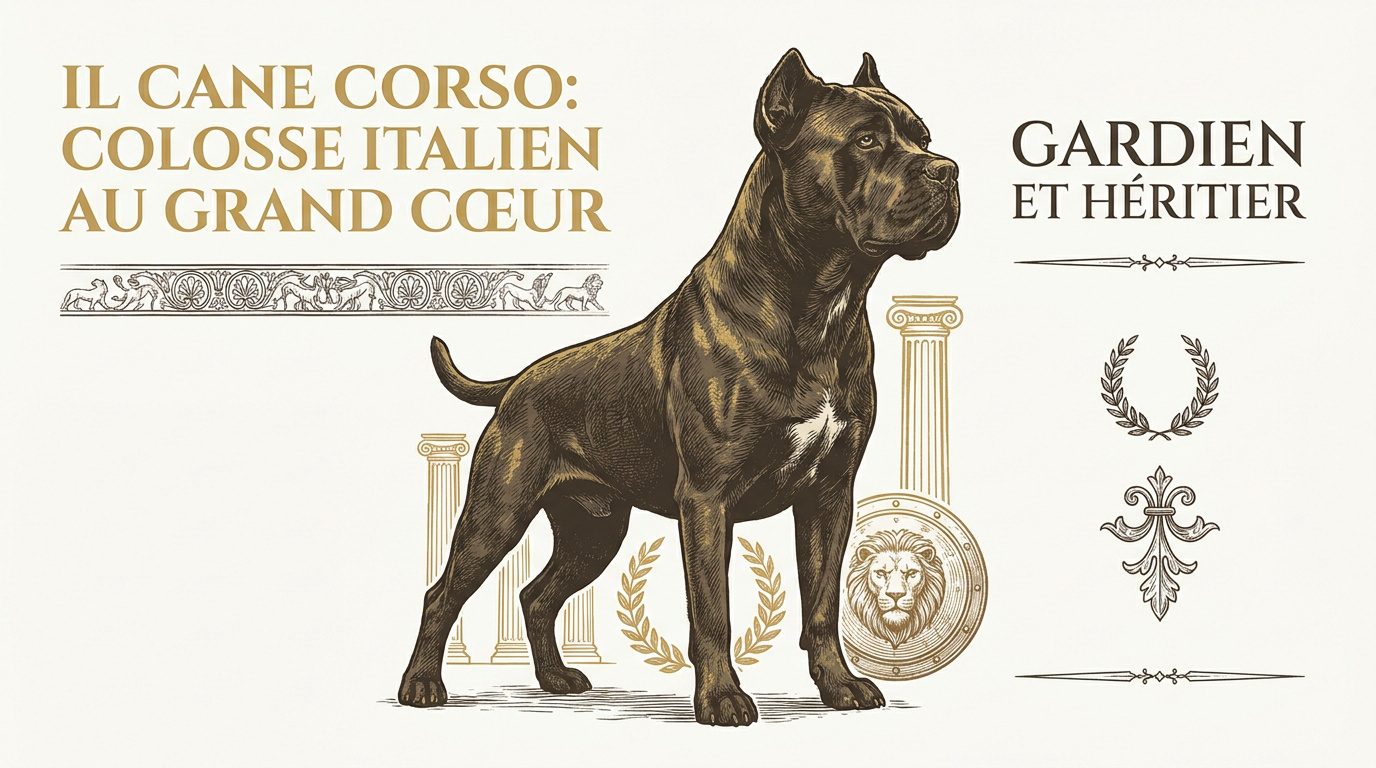 Un magnifique Cane Corso noir au regard attentif posant fièrement