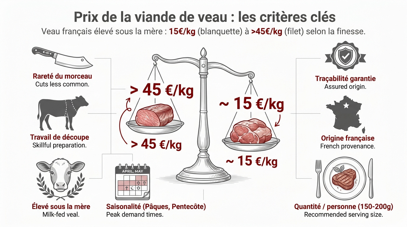 Morceau de viande de veau de qualité chez un boucher