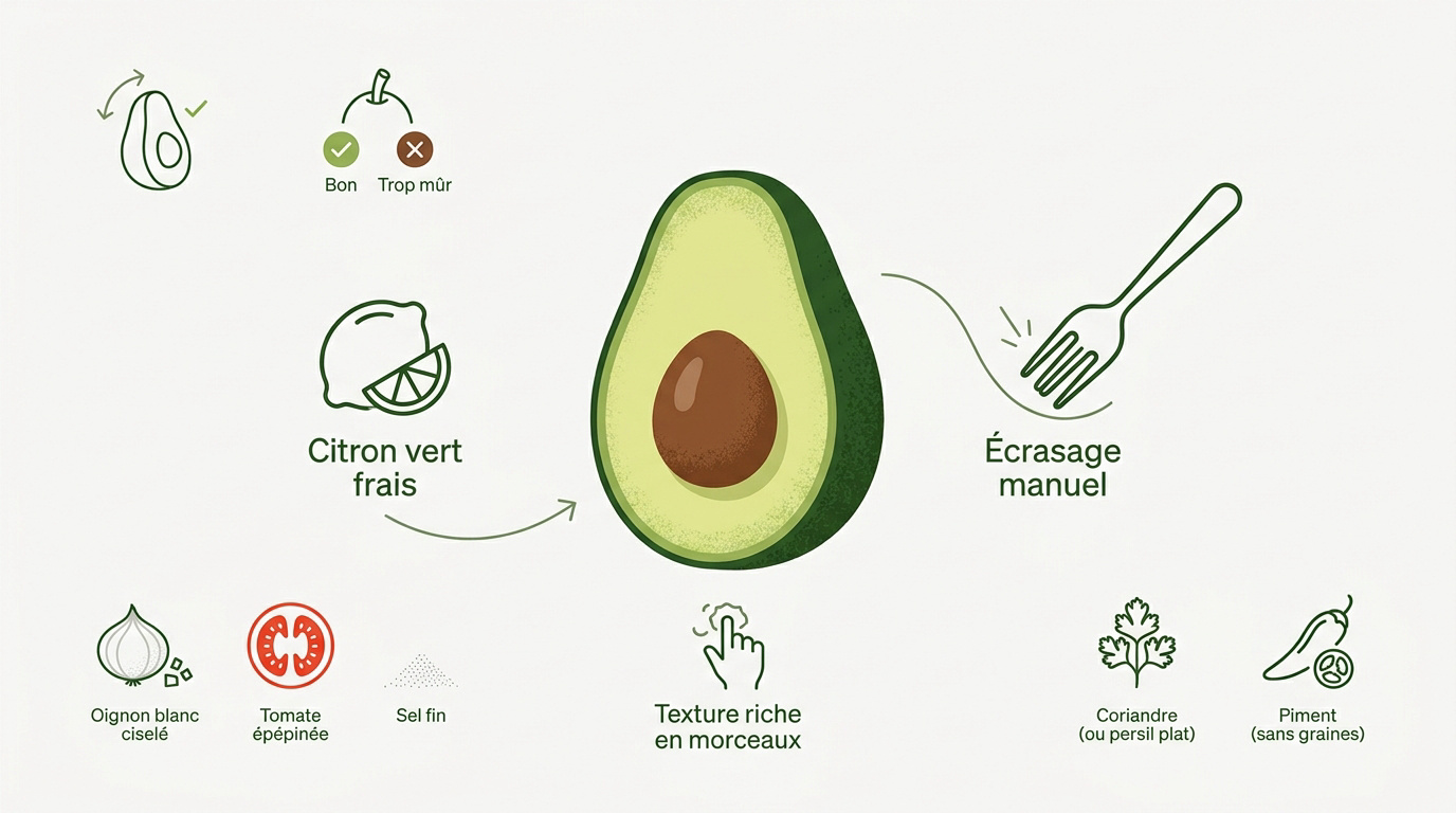 Avocats frais et ingrédients pour un guacamole maison réussi