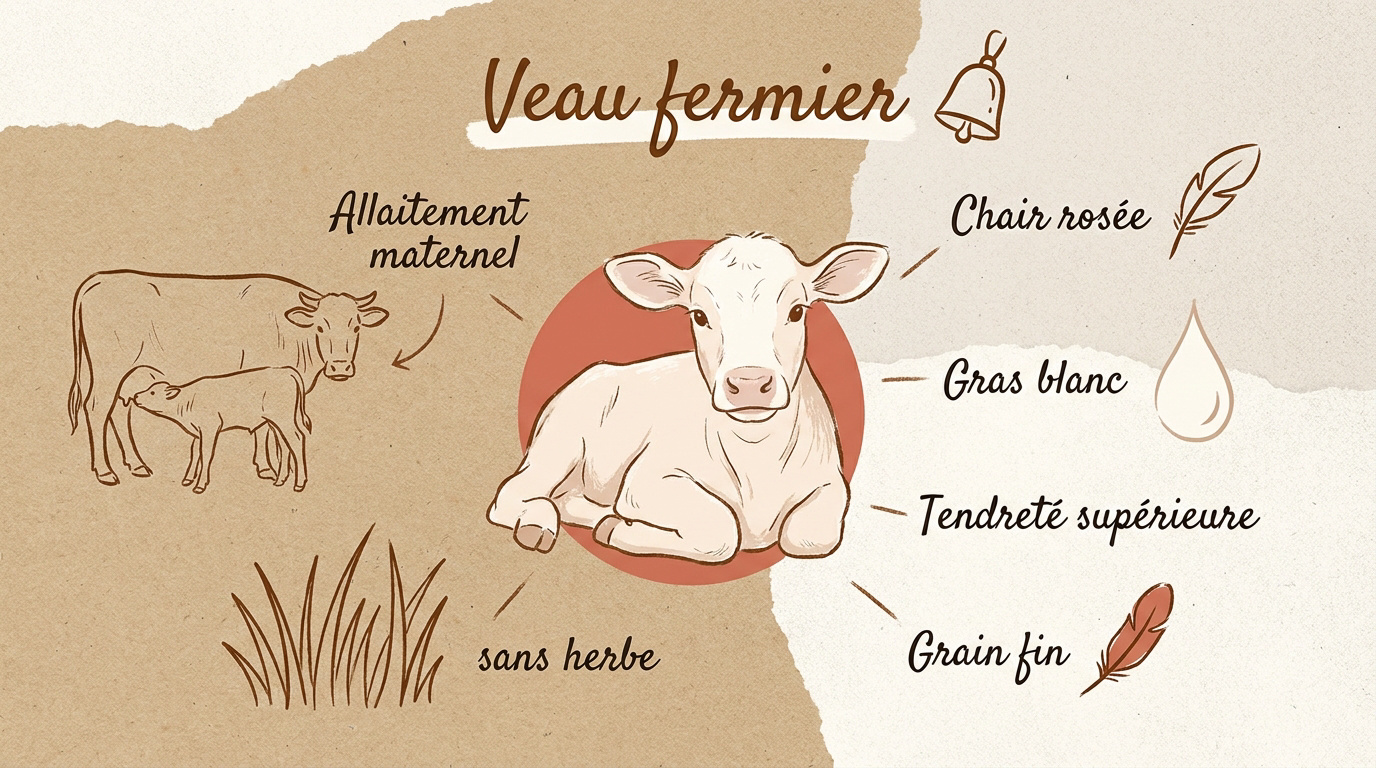 Veau fermier de qualité avec chair rosée et gras blanc