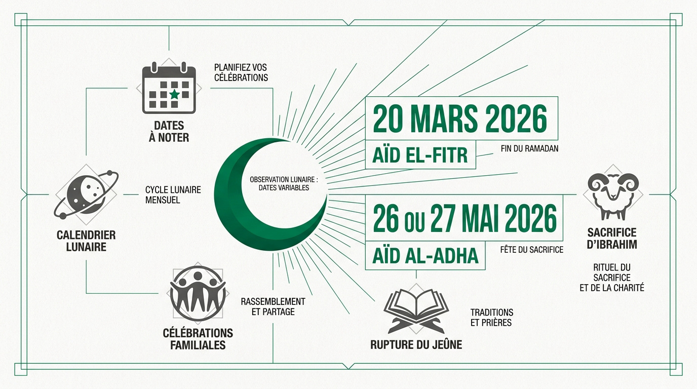 Calendrier prévisionnel des fêtes de l'Aïd pour l'année 2026