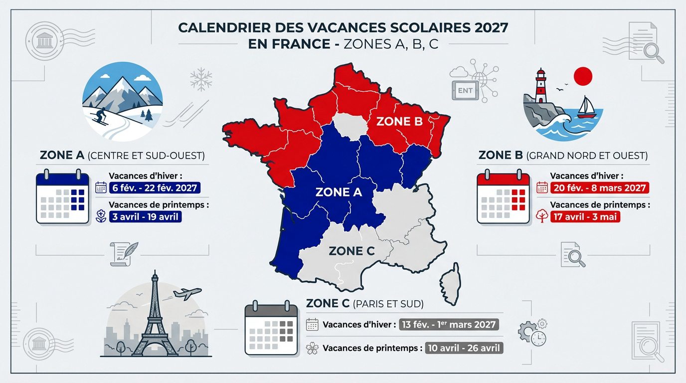 Calendrier officiel des vacances scolaires 2027 en France