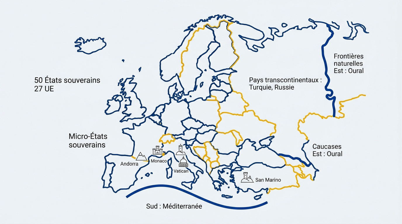 Carte de l'Europe avec frontières et micro-États