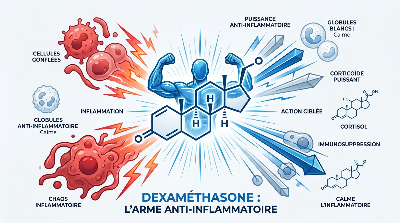 Flacon de dexamethasone illustrant sa puissance anti-inflammatoire