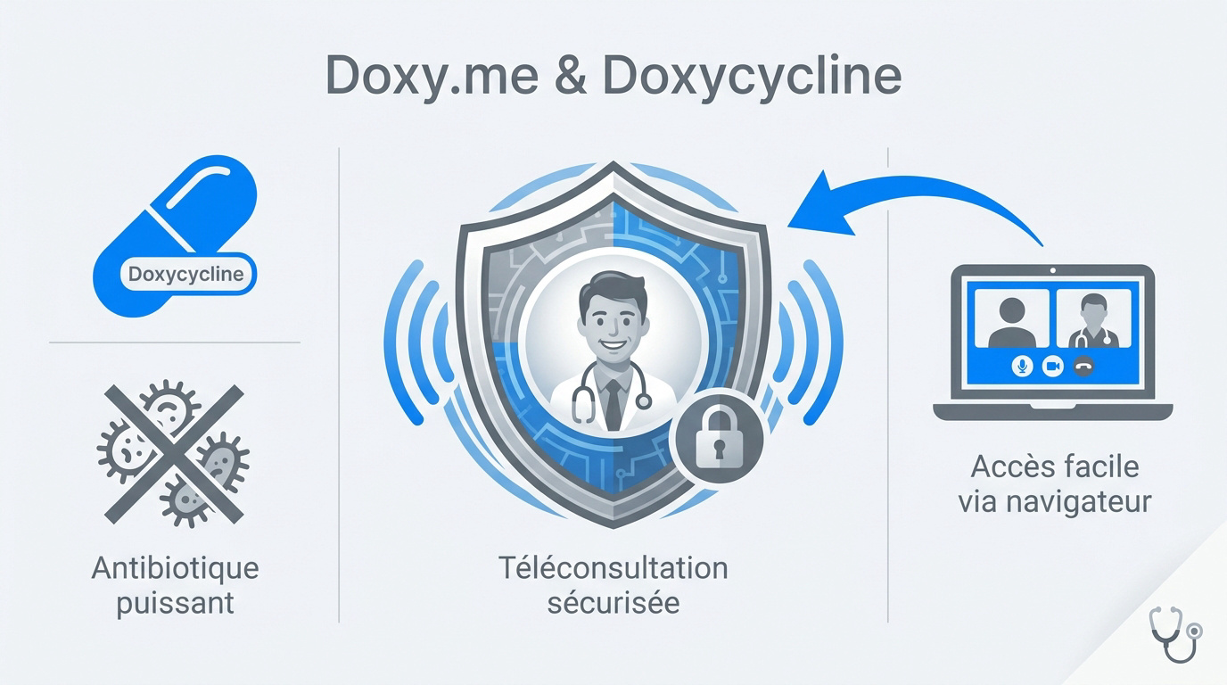 Interface Doxy.me et médicament doxycycline