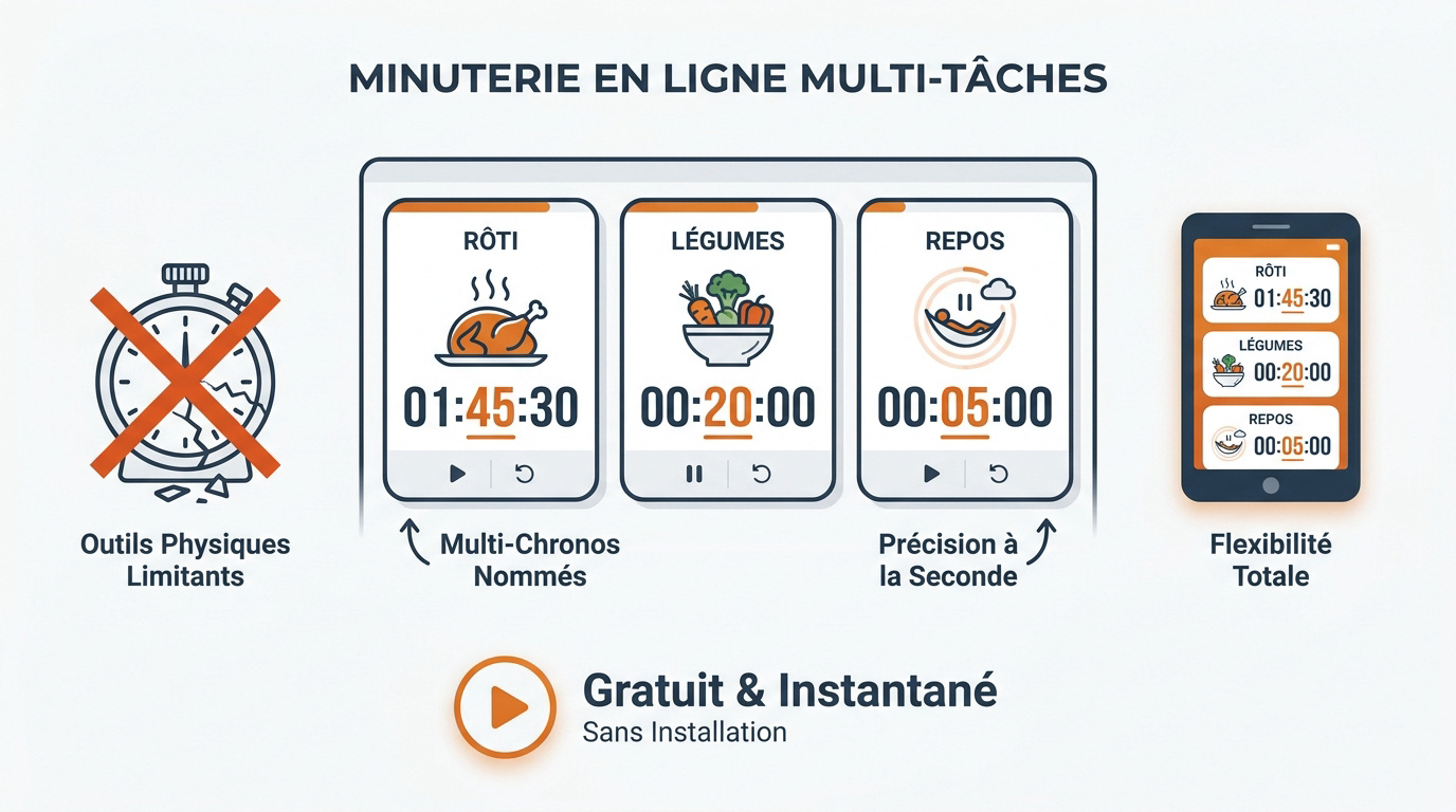 Interface d'un minuteur de cuisson en ligne multi-chronomètres