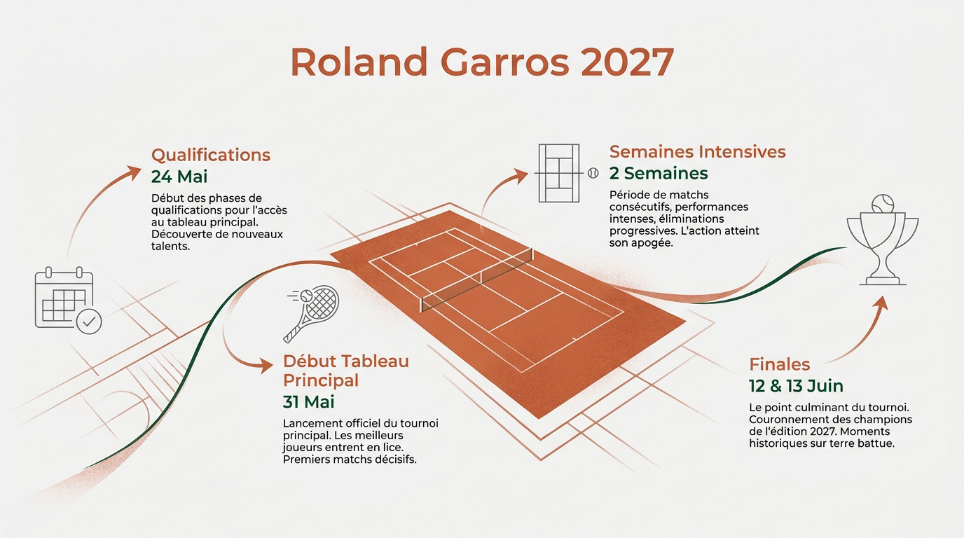 Calendrier des dates clés de Roland Garros 2027 avec les qualifications et le tableau final