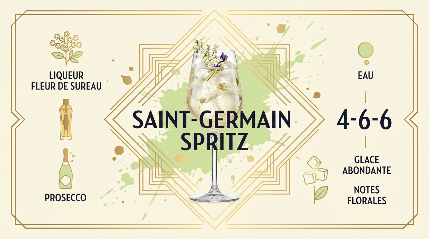 Cocktail Spritz Saint Germain dans un verre élégant style Art Déco