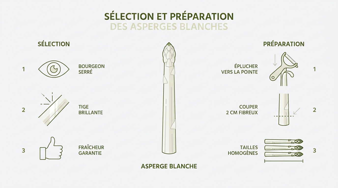 Préparation des asperges blanches fraîches