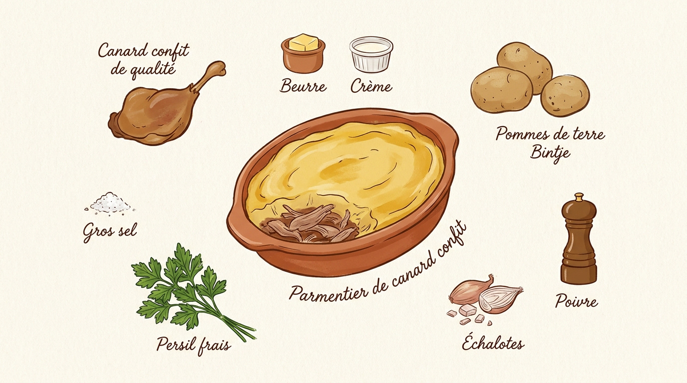 Parmentier de canard confit gratiné au four